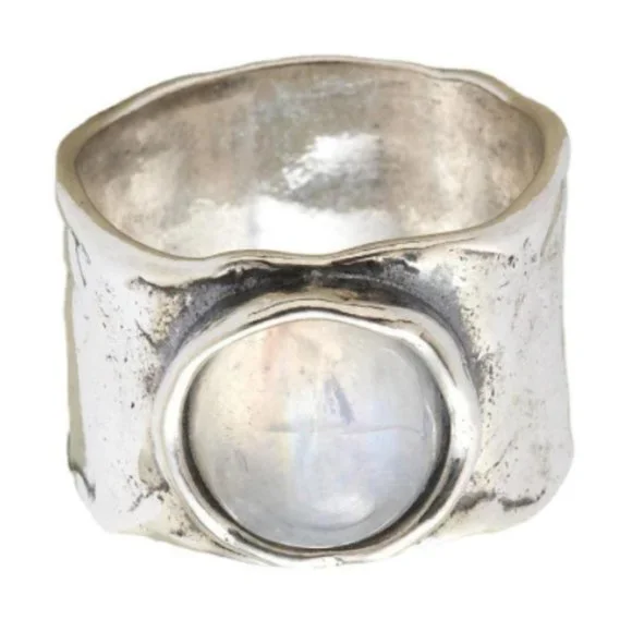 Handmade Silver Gemstone Roundel Moonstone Ring - Picture 4 of 6